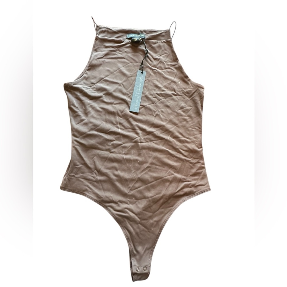 House of Harlow 1960 High Neckline Brown Bodysuit